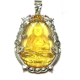 Mặt dây nam Bạc QTJ ngài phật ADIDA đá mã não tự nhiên màu vàng bọc rồng chầu bạc ta cao cấp Bạc QTJ - MBM51(vàng)