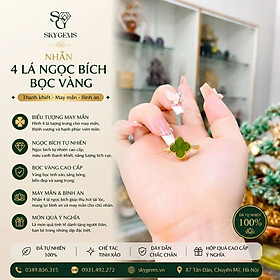 Nhẫn Cỏ 4 Lá Ngọc Bích Bọc Vàng – Ngọc Tự Nhiên, Thiết Kế Tinh Tế, Trang Sức Sang Trọng