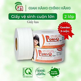 Combo 5 lốc Giấy vệ sinh cuộn lớn siêu mịn PONYO JB700 2 lớp chất lượng cao hoạ tiết caro/trơn 700g -Thiên An Nam paper