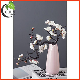 Cành đào bon sai, chậu đào nhân tạo để bàn, kệ tủ, giá sách dáng thác đổ