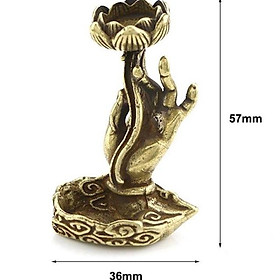 Đế cắm trầm Tay Phật cầm hoa sen bằng đồng cao 57mm