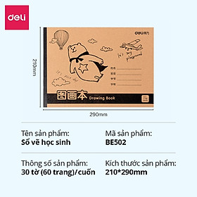 Vở Vẽ Học Sinh Tập Tô Màu Cho Bé A4 Deli - Sổ Tô Màu 60/ 100 Trang Sổ Vẽ Học Sinh Giấy Dày Mịn An Toàn Tặng Sticker