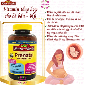 Vitamin cho bà bầu Prenatal Folic Acid+ DHA Nature Made giúp mẹ khỏe, bé phát triển não bộ, hệ thần kinh và thể lực - QuaTangMe Extaste - 1 Hộp - 150 viên