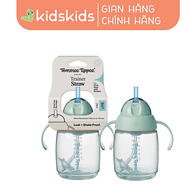 Bình tập uống nước có ống hút bi trọng lực chống tràn, chống sặc Tommee Tippee Trainer Straw, 240ml, cho bé từ 6 tháng– Xanh