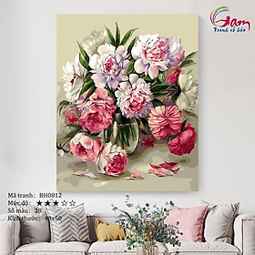 Mua Tranh tự tô màu sơn dầu số hóa - Tranh lọ hoa mẫu đơn hoa tươi BH0812