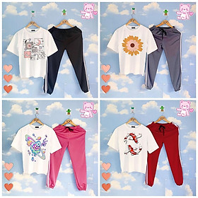 Set áo thun tay lửng quần kẻ 3 sọc, quần unisex 2 sọc C12