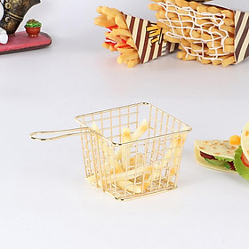 Kitchen Tool Rectangle Iron Art Fry Basket Mesh Strainer Food Serving Presentation Sifter 5 Colors
