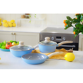 Mua Bộ nồi chảo chống dính Ceramic đáy 6 lớp ăn dặm cho bé La gourmet Baby set màu xanh - sử dụng được tất cả loại bếp - 417886