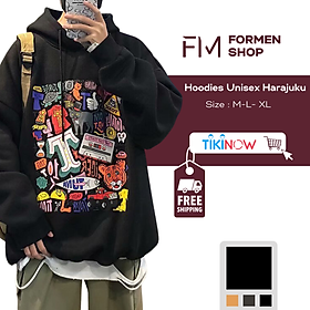 Hình ảnh Áo hoodie nam nữ form rộng Unisex một màu in hoạt hình cá tính Hàn Quốc – FORMEN SHOP – FMGV034