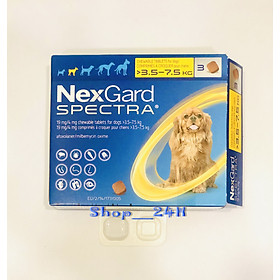 NexGard Spectra xổ giun, ve rận, ghẻ, viêm da (chó 3,5 - 7,5kg; 1 viên nhai)