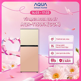 [SẢN PHẨM MỚI 2025] Tủ lạnh AQUA 130 lít ngăn đá trên AQR-T160FA(GGN) - Màu Be hồng - Freeship toàn quốc - Bảo hành 2 năm - Hàng chính hãng