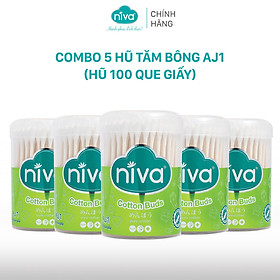 Combo 05 Tăm Bông NIVA Dành Cho Người Lớn Hũ 100 Que Giấy Aj1