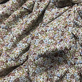 Vải thô boi lụa mỏng siêu mềm mát họa tiết hoa nhí màu nâu