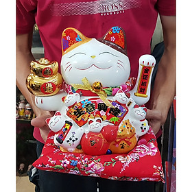 Mua Mèo Thần Tài tay vẫy Niên Niên Hữu Dư mẫu 02 (tặng kèm túi 50 xu vàng mini)