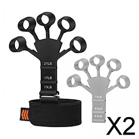 2xFinger Exerciser Stretcher Adults Power Exercise Athlete Finger Strengthener 2Pcs Black Gray