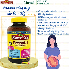 Vitamin cho bà bầu Prenatal Folic Acid+ DHA Nature Made giàu dinh dưỡng giúp mẹ khỏe, bé khỏe (Mỹ) - Massel Official