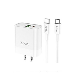 Mua Bộ sạc Hoco PD18W - Q.C3.0 2 cổng USB và Type-C kèm dây cáp Type-C to Type-C tương thích với nhiều thiết bị - Hàng chính hãng