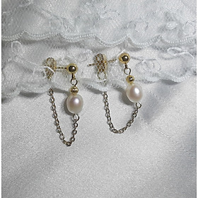 Hoa tai hạt trai handmade CHARLOTTE 5 - 6 mm phối hợp (brass) mạ 18k và silver pins phá cách, nữ tính