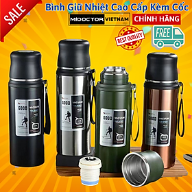 Bình Giữ Nhiệt 12 Tiếng Dáng Thể Thao Good 800 -1000ml Từ Inox 304 An Toàn Cao Cấp miDoctor – Có Nút Nhấn, Kèm Cốc