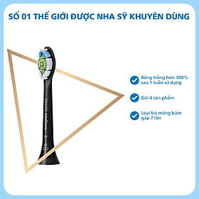 Đầu Bàn Chải Điện W2 Philips Sonicare  HX6064/96 Sạch Sâu, Trắng Răng - Bộ 4 Cái - Đen - Hàng Chính Hãng