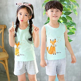  Bộ ba lỗ bé trai bé gái - 8 Cáo mint,Size 90/60: 9-12kg