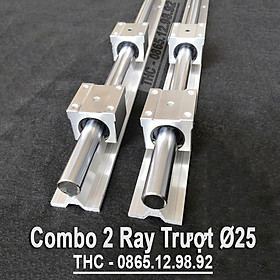 Thanh Ray Trượt Tròn Có Đế SBR25 (2 Thanh Ray Ø25 + 4 Con Trượt) Ty Dẫn Hướng Chuẩn Chịu Tải Chống Rung