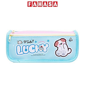 Bóp Viết Lucky Hình Cún 2 Ngăn Khóa Kéo - Yescholar 5023 - Màu Xanh