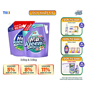 Combo Túi Nước Giặt Xả MaxKleen Thiên Nhiên 3.6kg & Túi Giặt Xả Hương Vườn Sớm Mai 3.8kg