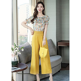 Set Bộ Thanh Lịch Kiểu Set Áo Phối Bèo In Họa Tiết Kèm Quần Ống Rộng S1796