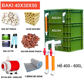 Bộ Lọc Nước Hồ Cá Koi 400-600L: Thùng Baki 3 Tầng, Bơm Baoyu 40W ,Đèn UV 7W, Vật Liệu Lọc (Xanh BĐ)B