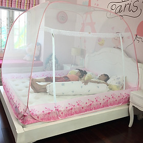 Màn chụp tự bung đỉnh rộng có chân viền hồng cao cấp 1m8 x 2m