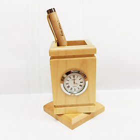 Bút gỗ và Ống đựng bút kèm đồng hồ  cao cấp