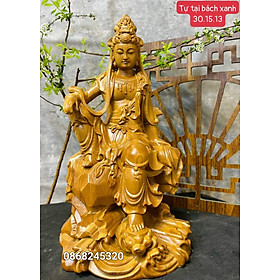 Mua Tượng phật bà quan âm tự tại bằng gỗ bách xanh thơm nức kt cao 30×15×13cm