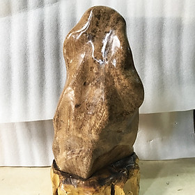 Đá, Cây đá, trụ đá tự nhiên màu vàng gỗ hóa thạch cao 59 nặng 30 kg cho người mệnh Kim