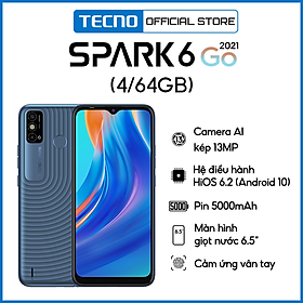 Điện thoại Tecno Spark 6 Go (4GB+64GB) - (K5EK) Pin 5000mAh | Camera kép AI 13MP | Mở khóa Khuôn mặt 2.0 | Cảm biến vân tay - Hàng Chính Hãng