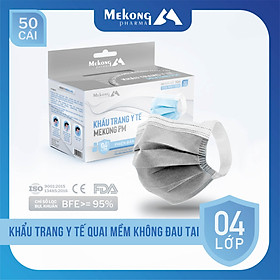 Khẩu trang y tế Mekong 4 lớp kháng khuẩn, dây đeo mềm không làm đau tai (50 cái/Hộp)