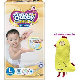 Tã Quần Cao Cấp Bobby Extra Soft Dry Thun Chân Ngăn Hằn L52 (52 Miếng) - Tặng 1 Gà Bông Xinh Xắn