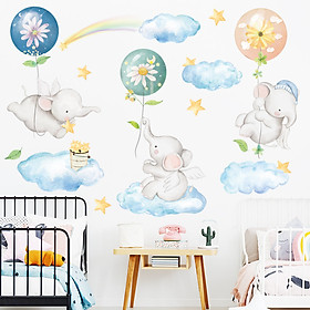 Sticker Giấy Dán Tường Decal Dán tường Tranh Dán Tường Trang Trí Tường Mẫu Những chú voi nhỏ ngộ nghĩnh ZDB-2183