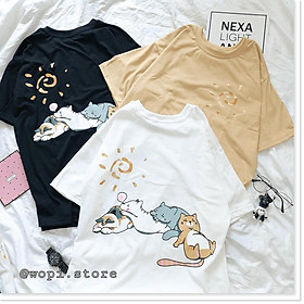 Áo Thun Tay Lỡ 4 Chú Mèo Cute Unisex AQA1807 23 aomivn