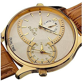 August Steiner Men's Unique Shaped Dual Time Zone Men's Watch - On a Genuine Embossed Alligator Leather Strap - AS8010