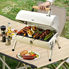 Mua Bếp nướng than ngoài trời BBQ có ống khói  tặng vỉ nướng  khay than  chất thép không gỉ siêu bền