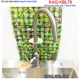 Vòi bếp lạnh KAG-KBL78 cao 33cm cần cong xoay 180 độ màu xám ghi, vòi chậu chén bát Roxanee không gỉ séc xả nước mạnh chất lượng tốt sử dụng siêu bền