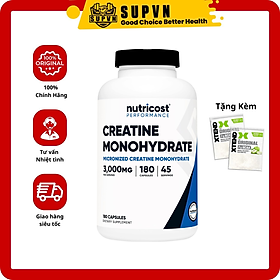 Nutricost Creatine (3000mg - 180 viên) Monohydrate Micronized nhập khẩu Mỹ - Hỗ Trợ Tăng Năng Lượng và Sức Mạnh