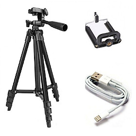 Chân đỡ máy ảnh, điện thoại chụp hình quay phim tripod 3120A  kèm kẹp điện thoại - tặng cáp sạc Iphone