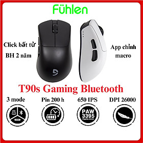 Chuột gaming Bluetooth Fuhlen T90s, pin 200 giờ DPI 26000 DPI, 650IPS, PAW3395, 3-mode- Hàng chính hãng