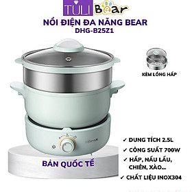 Mua Nồi Nấu Lẩu Điện Mini 3 Tầng Đa Năng Bear DHG-B25V1 (Bản Quốc Tế)(2.5L) (Kèm Lồng Hấp)  nấu   hấp  lẩu  Chiên  Xào hầm )- Hàng chính hãng