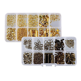 Hình ảnh 400 Pieces Jewelry Making with Jump Rings, Crimp Beads, Lobster Clasps, Drop End Pieces, Extender Chain for Beading and Jewelry Making Findings Starter Kit Set, Gold and Bronze, 2 Box