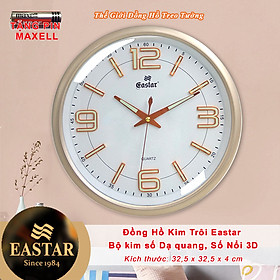Mua Đồng Hồ Cao Cấp KIM TRÔI EASTAR DẠ QUANG Mặt Tròn - Chữ số Nổi 3D – Máy Nhật Kim Trôi - Tặng Pin Maxell - ĐH Tròn Trắng Size 31.5cm