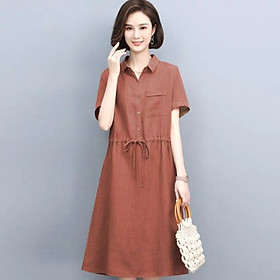 Đầm suông linen form rộng cổ sơ mi không kén dáng mặc, thời trang phong cách trẻ thời trang thương hiệu chính hãng Đũi Việt Dv75