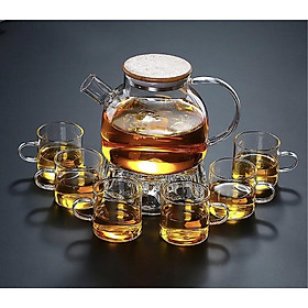 Mua Bộ ấm chén pha trà thủy tinh chịu nhiệt cao cấp 1000ml nắp gỗ